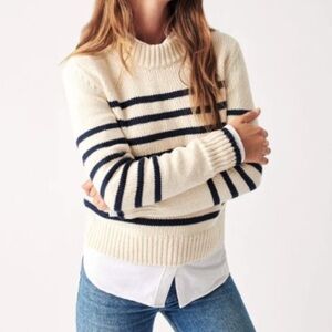 Faherty Cuddle Striped Cotton Crewneck Swester